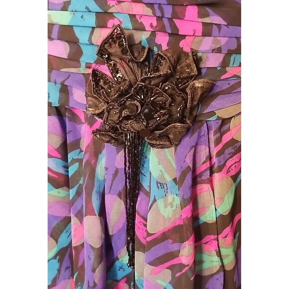 Vintage A J Bari Vibrant Knee Length Strapless Dress with Scarf Size 10      T44 - Picture 11 of 12